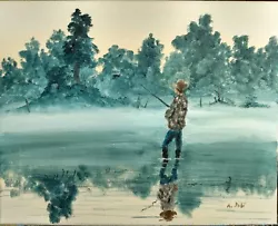 Buy Oil Painting Fishing On A Foggy Morning Lake Landscape Figure Sports Art A. Joli • 111.63£