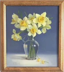 Buy Daffodils Original Oil Painting Flower Framed Minimalism Cherries 11x9 Inches • 107.75£