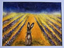 Buy Original Colourful Watercolour Painting Hare In Lavender Fields Framed • 37£