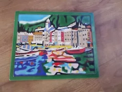 Buy Enamelled Picture On Stone, Harbour Scene, Vaguely Impressionist 16 X13  USED • 7.50£