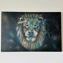 Buy Hand Painted, Colourful, Original Painting Of A Lion, Large Home Wall Decor Art • 199.99£