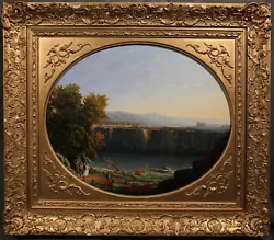 Buy 19th Century American Landscape With Lake Tree People Oval Painting • 5,512.46£