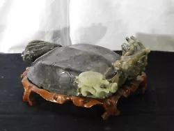 Buy Hand Carved Jade Stone Sculpture Of Large & Small Turtle W/Custom Wood Stand • 2,303.42£