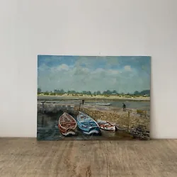 Buy Vintage Oil On Board Painting Harbour Wall Sea Seaside Beach Boat Yacht Scene • 35£