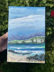 Buy Original Cliff Painting 20x 30cm Beautiful Sky Blue Waves Sea Seascape Beach • 199£