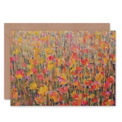Buy Flower Painting Abstract Floral Red Orange Blank Greeting Card With Envelope • 4.42£