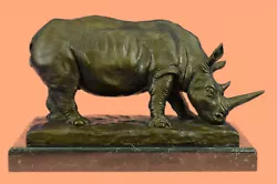 Buy Hot Cast Charging Black Rhino Safari Bronze Marble Statue Bookend Sculpture Sale • 378.42£