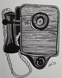 Buy DAILY SKETCH Original Ink Drawing 'Old Phone' By Michelle Ranson • 1£