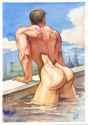 Buy Gay Art Watercolor Original Painting  In A Swimming Pool   16.5 X 11.4 Bubentcov • 330.75£