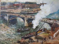 Buy Vintage Painting On Board Dock Harbour Boats Industrial Scene • 130£
