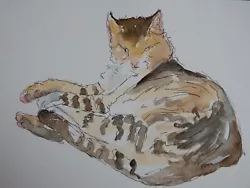Buy Watercolour Painting After Théophile-Alexandre Steinlen - Recumbent Cat • 29.99£