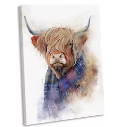 Buy Highland Cow In Tartan Scarf Canvas Print Framed Wall Art Picture • 24.99£