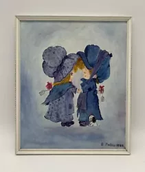 Buy Children Holding Hands Painting Framed Picture 80s 1980s Vtg Blue Picture Art • 19.99£