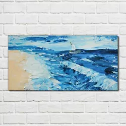 Buy Glass Print 100x50 Painting Coast Sea Boat Picture Wall Art Home Decor  • 89.99£