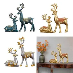 Buy 2x Reindeer Figurine Resin Creative Lucky Deer Statue Animal Ornament For • 16.30£