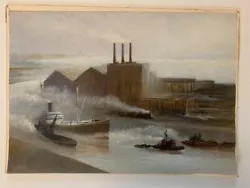 Buy Antique Industrial Transport Painting Art Picture Steam Train Boat Ship • 299.99£