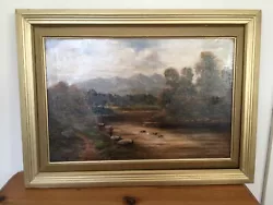 Buy Antique Oil On Canvas Painting Of River And Fisherman, Unsigned • 19.99£