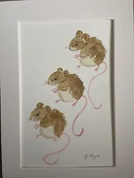 Buy Three Wood Mice Watercolour Signed Original Art, Vintage, Cottage • 18£