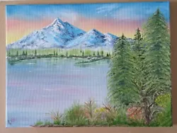 Buy BOB ROSS Inspired Oil On Canvas Mountain Lake Foliage Trees Unframed 30x40cm • 20£