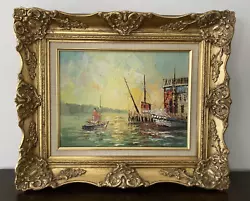 Buy P.G. TIELE Original Oil Painting Boats At Dock Vintage Italy Framed 24 X20  • 755.05£