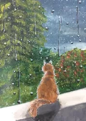 Buy ACEO Original Painting Of Cat Looking Rain Window Art Card Acrylic Color 2.5X3.5 • 8.05£