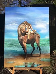 Buy Large Acrylic Canvas Painting Nude Woman & Horse Fantasy Beach Scene • 999£