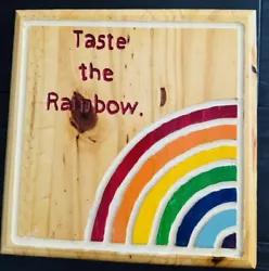 Buy Handmade Colorful Acrylic Painted 9x9 Wooden “Taste The Rainbow” Picture Art • 10.75£