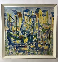 Buy Mid 20th Century Marine Oil Painting On Board Boats In A Harbour Framed • 275£