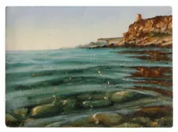 Buy ACEO - Original Miniature Seascape Painting Of Beach, Cliffs And Calm Sea • 15£