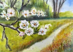 Buy Original Watercolor Painting A4 Landscape Spring Cherry Branch Flower • 38.86£