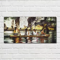 Buy Glass Print 100x50 Oil Painting Boat Women Water Picture Wall Art Home Decor  • 89.99£