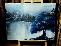Buy Pretty Painting Oil On Canvas Magic Tree By Lake Signed By Artist 60cm X 80cm • 35£