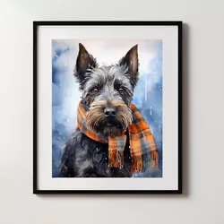 Buy Scottish Terrier In A Winter Scarf Print, Watercolour Painting, Pet Portrait • 7£