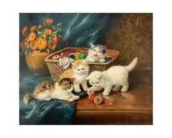 Buy 19th Century Oil On Canvas Painting Of Kittens Cats Cat Playing By Yvonne Laur • 9,449.94£