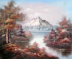 Buy Vintage Oil Painting Canvas Landscape Trees Mountain Lake Scene #C • 31.50£