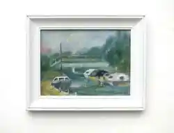 Buy Framed Original Small Vintage Oil Painting Sailing Boats Nautical Beach Decor • 18£
