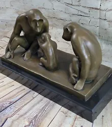 Buy Sculpture Statue - 2 Gorilla With Baby - Excellent Detail - Marble Base Figurin • 300.80£