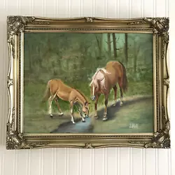 Buy Vintage Painting Horses On Canvas Board Ornate Frame Signed J Hill 18x14 Inches • 30£