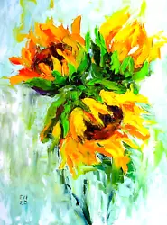 Buy Sunflowers Flowers Original Oil Painting Wall Art Canvas Board 12x16 Inches • 45£