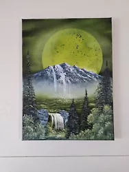 Buy Mixed Media On Canvas Moon MOUNTAIN Waterfall Foliage Signed 30x40cm Unframed  • 20£