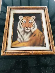 Buy Original Tiger Oil Painting By Rex In Gold Bamboo Style Frame • 75£