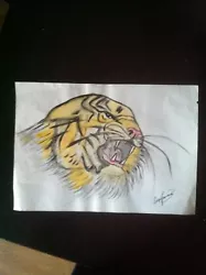Buy Original Painted Animal  Size A4 Tiger 1/1 Acrylic Signed Faccia Wild Tigre • 4.88£