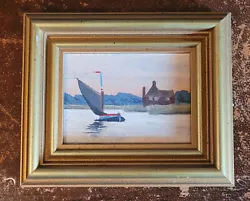 Buy NOROLK BROADS   Wherry With Flag  Miniature Watercolour/oil On Wood 4.5  X 3.5  • 10£