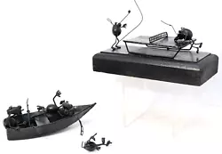 Buy Vintage Metal Sculptures Quayle Playing Ping Pong & Dogs In Fishing Boat + One • 34.73£