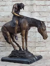 Buy Native American Warrior Riding Horse Bronze Sculpture Marble Base Figurine Decor • 394.31£