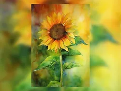 Buy Sunlit Sunflower: Watercolor Painting Print Radiating Warmth 5  X 7  • 4.99£