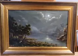 Buy Antique Oil Painting Night Landscape And Stag Signed Framed • 125£