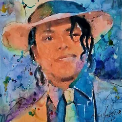 Buy Original Mario Mendoza Michael Jackson Smooth Criminal Painting Watercolour Art  • 119£