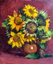 Buy Sunflower Flowers Oil Canvas On Hardboard The Author Original   16 х14  42x35cm • 55.52£