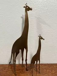 Buy Vintage David Lesser  Adult Giraffe And Baby Calf Steel Sculptures Signed • 82.68£